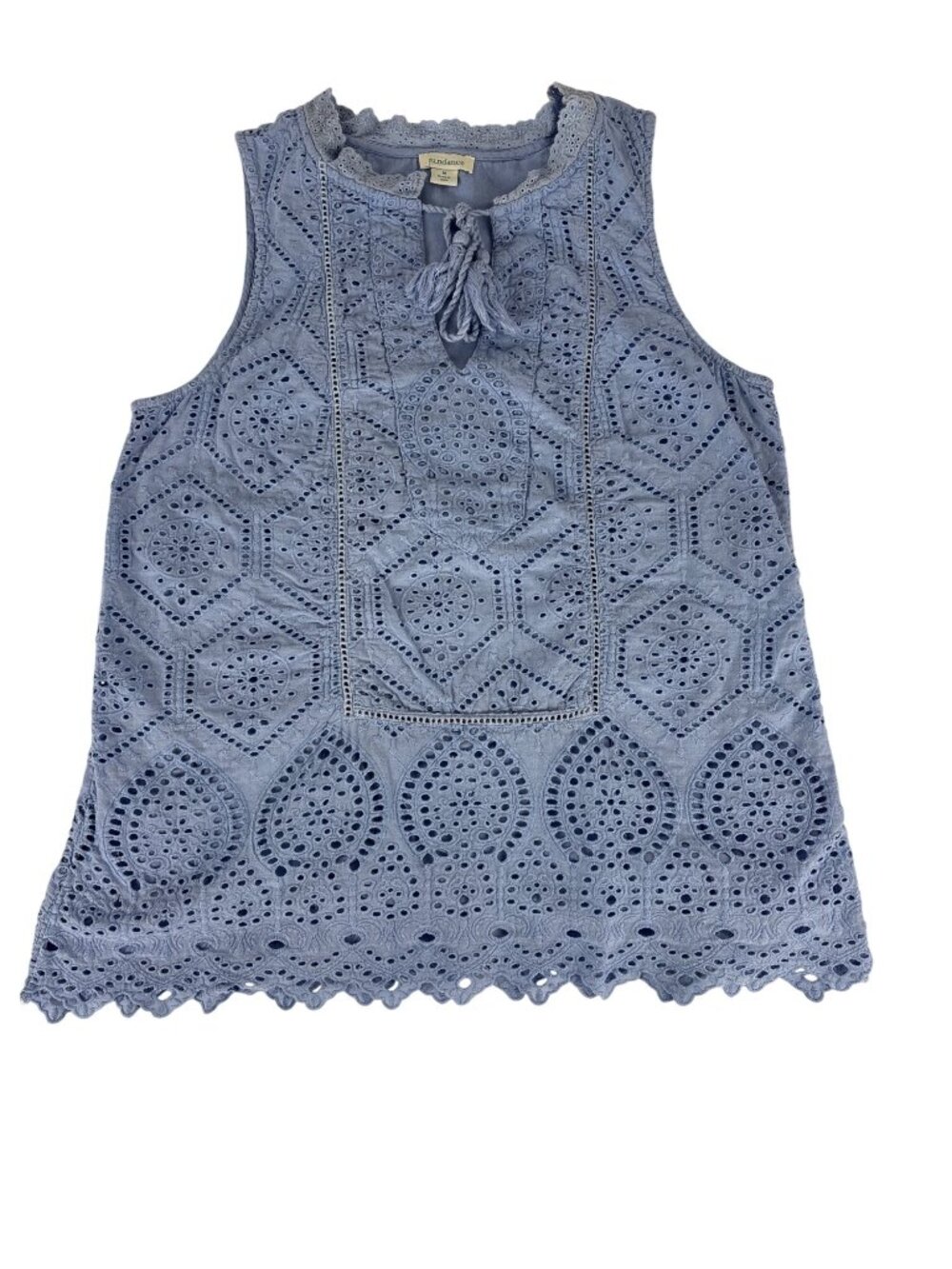 Sundance Blue Sleeveless Eyelet Lace Top Tassel V Neckline Size M Boho Chic